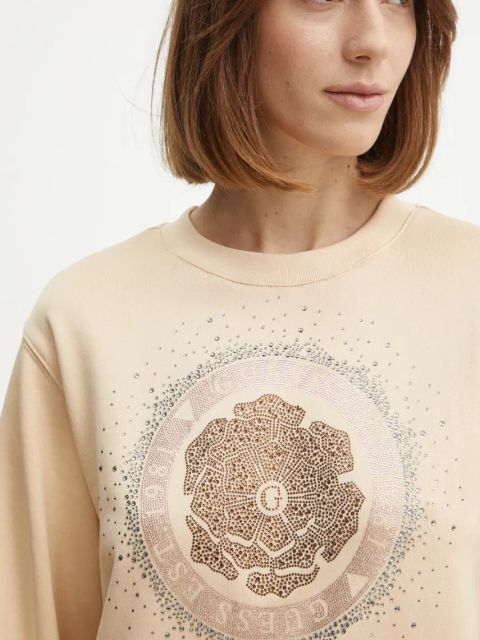 Guess bluza damska kolor beżowy z aplikacją W5RQ05 K7EX1