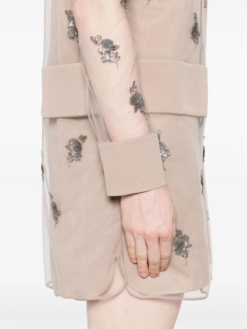 FENDI embroidered tulle mini dress - Neutrals