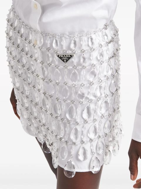 Prada crystal-embellished fringed miniskirt - Silver