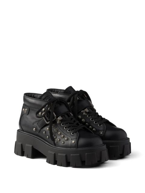Prada Monolith studded leather booties - Black - zdjęcie produktu nr 2