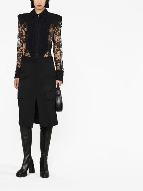 Balmain Tweed and lace plastron shirt - Black - zdjęcie produktu nr 2