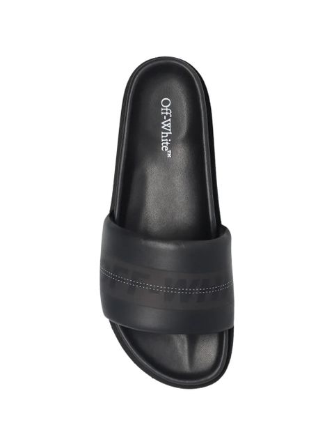 Off-White logo-print leather slides - Black