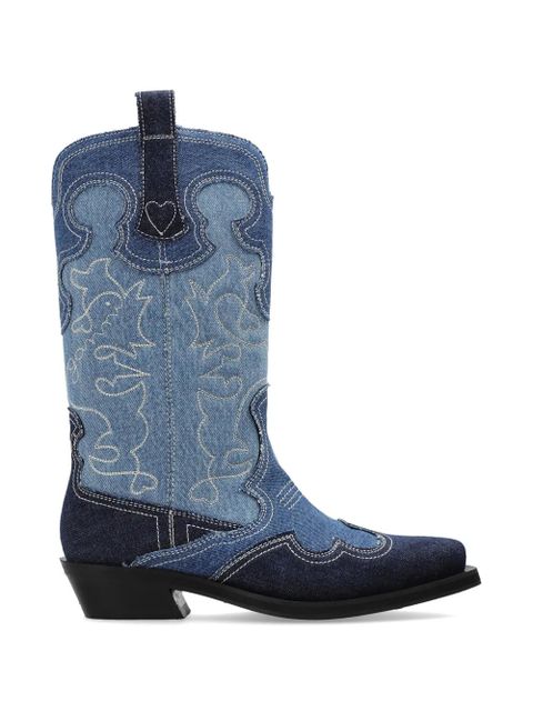 GANNI embroidered denim boots - Blue - zdjęcie produktu nr 1
