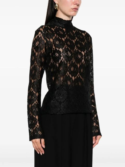 Róhe lace mock-neck T-shirt - Black