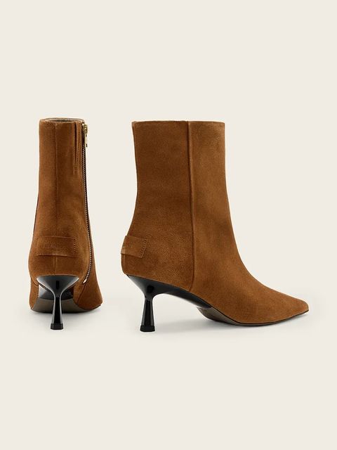 AllSaints botki zamszowe Vivian Suede Boot damskie kolor brązowy na szpilce W009FD