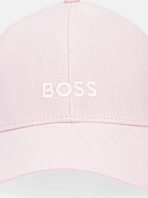 BOSS czapka z daszkiem lniana kolor różowy gładka 50539507