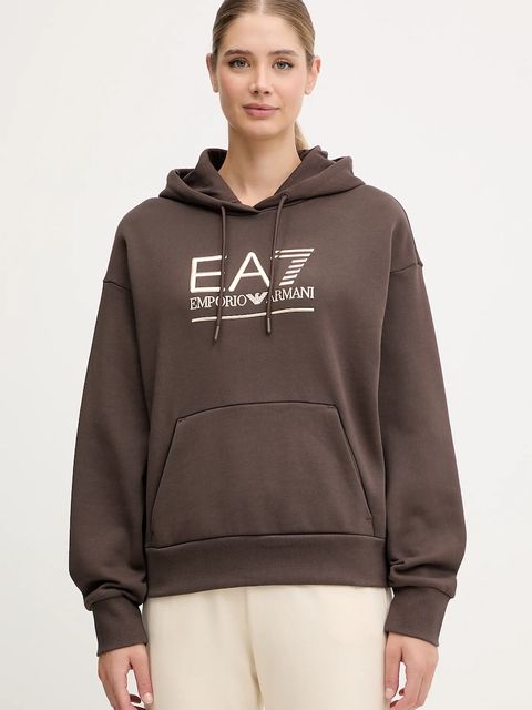 EA7 Emporio Armani bluza damska kolor brązowy z kapturem z aplikacją AF10377-7W000422 - zdjęcie produktu nr 1