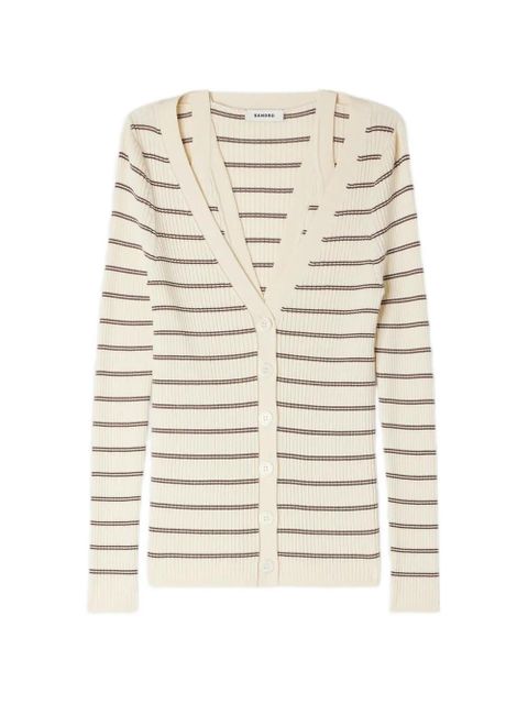 SANDRO striped V-neck cardigan - Neutrals - zdjęcie produktu nr 1