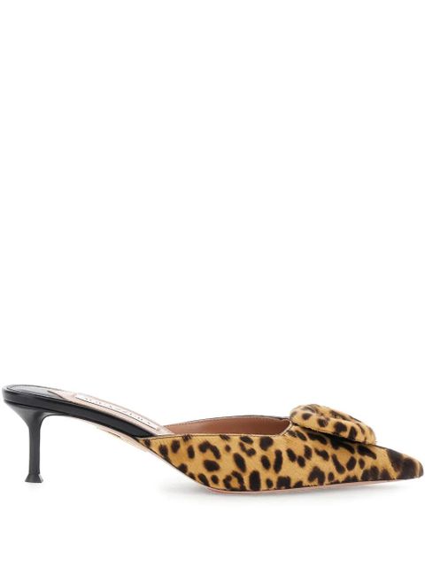 Aquazzura 50mm The Hoop leopard-print bow mules - Neutrals - zdjęcie produktu nr 1