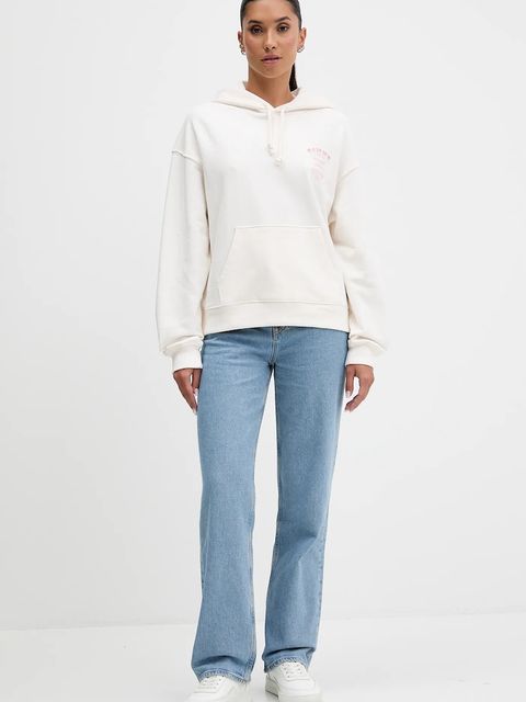 Tommy Jeans bluza bawełniana damska kolor beżowy z kapturem z nadrukiem DW0DW21785 - zdjęcie produktu nr 2