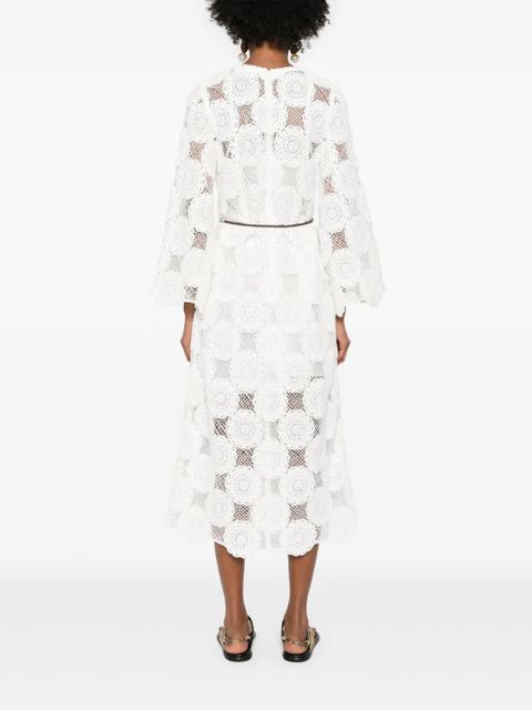 ZIMMERMANN belted crochet midi dress - White