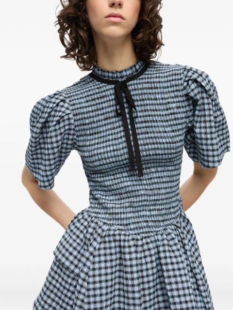 GANNI checked seersucker mini dress - Blue