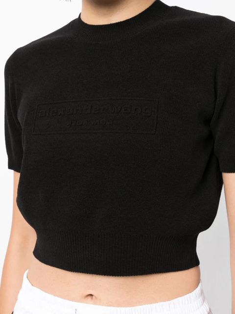Alexander Wang logo-embossed cropped knitted top - Black