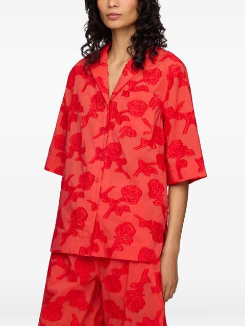 GANNI fil-coupé floral-pattern shirt - Red