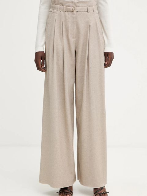 Marella spodnie z dodatkiem wełny damskie kolor beżowy szerokie high waist 2523136192200