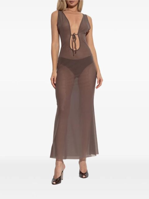 Bond-eye mesh tie maxi dress - Brown
