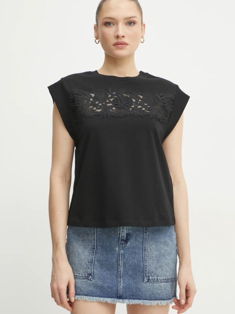Twinset t-shirt bawełniany damski kolor czarny 251TP2073