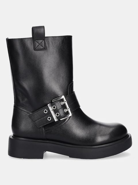 Love Moschino botki skórzane damskie kolor czarny na płaskim obcasie JA24064G1NIA000A - zdjęcie produktu nr 2