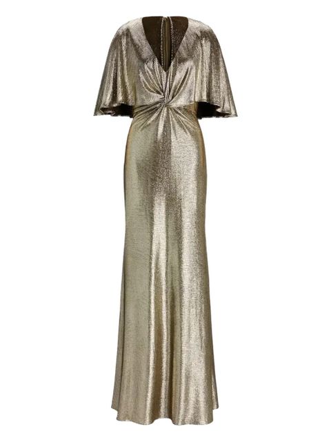 Lauren Ralph Lauren metallic-effect ruffled-detail maxi dress - Gold - zdjęcie produktu nr 1