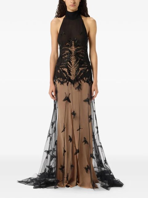 Blumarine embroidered tulle maxi dress - Black