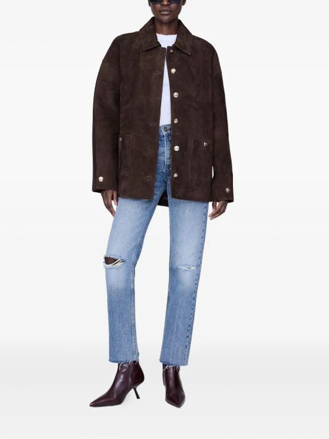 ANINE BING gold-button suede jacket - Brown
