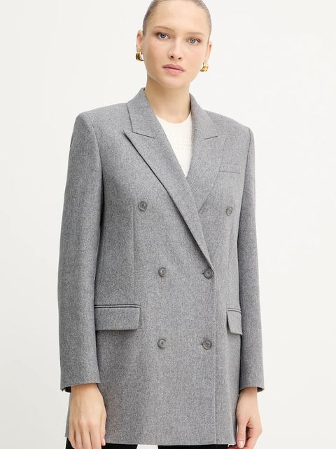 BOSS marynarka z wełną kolor szary dwurzędowa gładka 50548736 - zdjęcie produktu nr 1