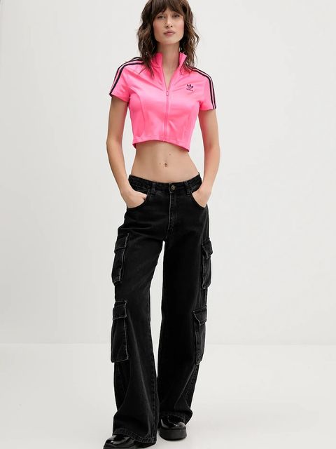 adidas Originals t-shirt Adicolor damski kolor różowy z półgolfem JY2546