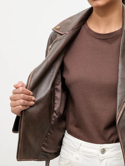 Answear.LAB ramoneska skórzana kolor brązowy przejściowa