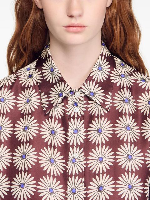 SANDRO floral-print buttoned shirt - Brown