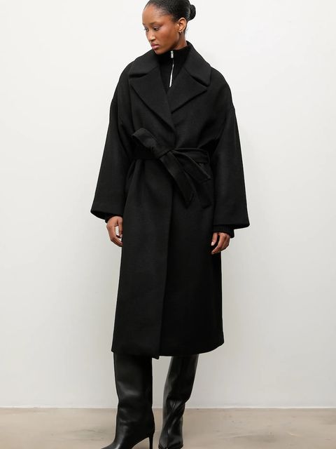 Answear.LAB płaszcz wełniany kolor czarny przejściowy dwurzędowy