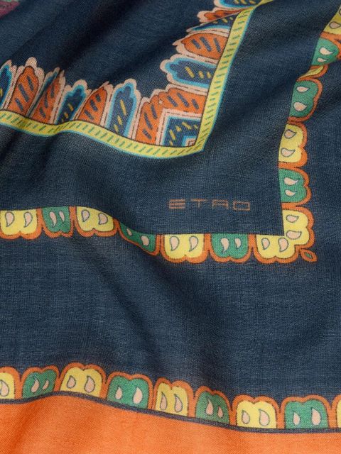 ETRO floral-patterm geometric-motif scarf - Blue - zdjęcie produktu nr 2