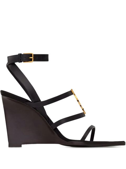 Saint Laurent 90mm Cassandra strappy wedge sandals - Black - zdjęcie produktu nr 1