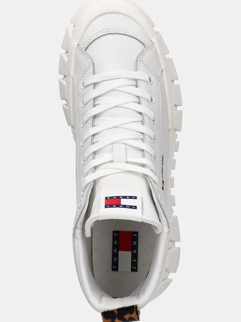 Tommy Jeans sneakersy skórzane TJW VULC FLATFORM LEOPARD damskie kolor beżowy EN0EN02858