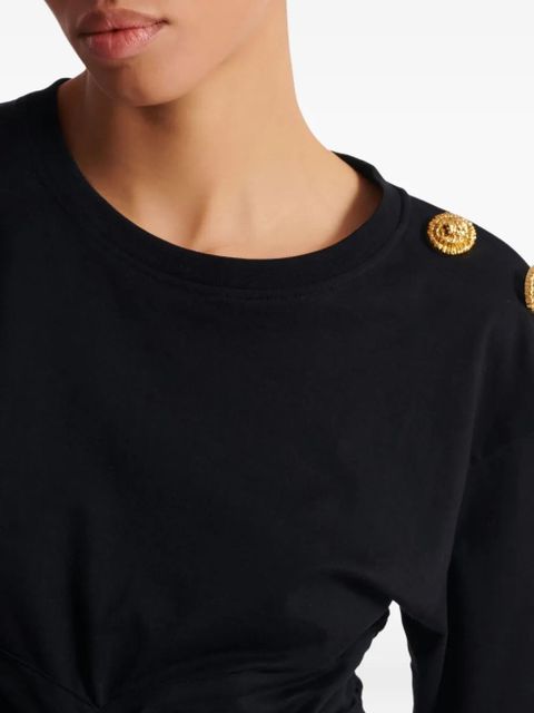 Balmain button-embellished twist-front T-shirt - Black