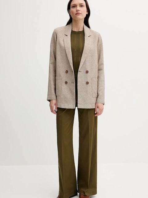 United Colors of Benetton marynarka lniana kolor beżowy dwurzędowa wzorzysta 265XDW035 - zdjęcie produktu nr 2