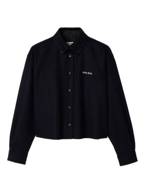 Miu Miu boxy-fit embroidered-logo shirt - Blue - zdjęcie produktu nr 1