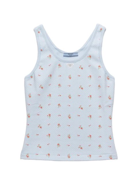 Prada bouquet print ribbed knit top - Blue - zdjęcie produktu nr 1