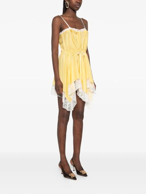 Saint Laurent lace-detail strapless mini dress - Yellow
