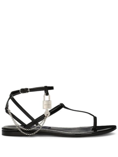 Dolce & Gabbana padlock patent-leather flat sandals - Black - zdjęcie produktu nr 1