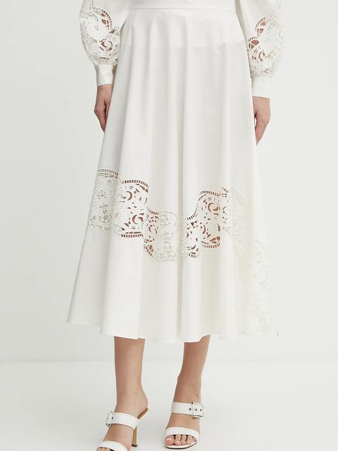 Twinset spódnica bawełniana kolor beżowy maxi rozkloszowana 251TT2332