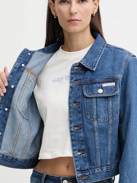 Calvin Klein Jeans kurtka jeansowa kolor niebieski przejściowa LV047E629G