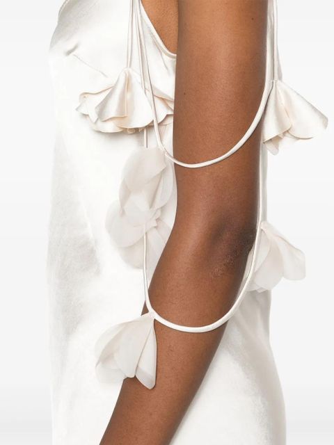 Self-Portrait floral-appliqué satin maxi dress - Neutrals