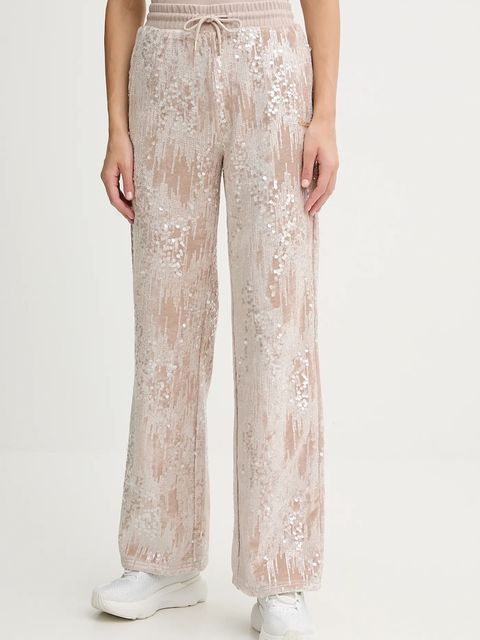 Guess spodnie dresowe welurowe damskie kolor beżowy z aplikacją V5BB01 K1922 - zdjęcie produktu nr 1