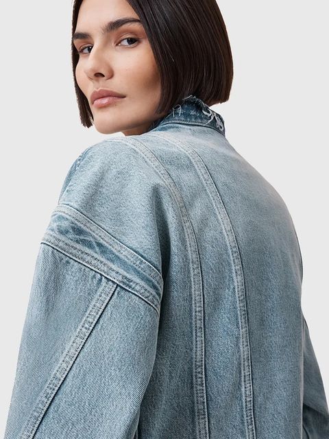 AllSaints kurtka jeansowa bawełniana SONNY kolor niebieski przejściowa oversize W062OC