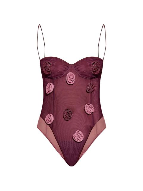 Oséree double-mesh floral-appliqué swimsuit - Purple - zdjęcie produktu nr 1