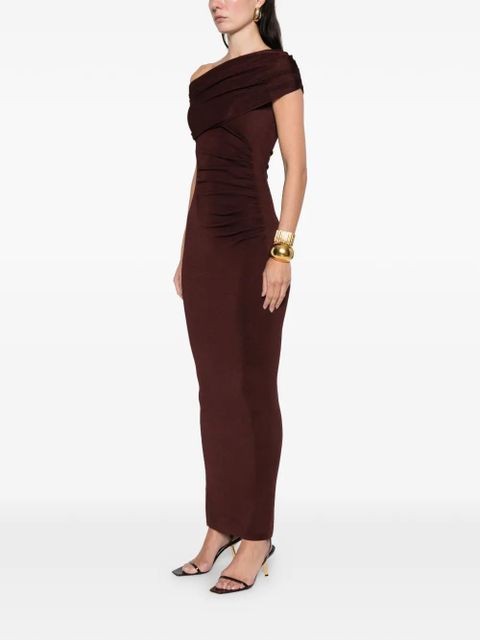 Self-Portrait off-shoulder ruched midi dress - Brown - zdjęcie produktu nr 2