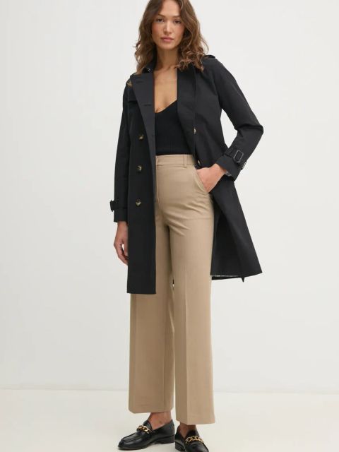 Sisley trencz damski kolor czarny przejściowy dwurzędowy 2KVRLN05E