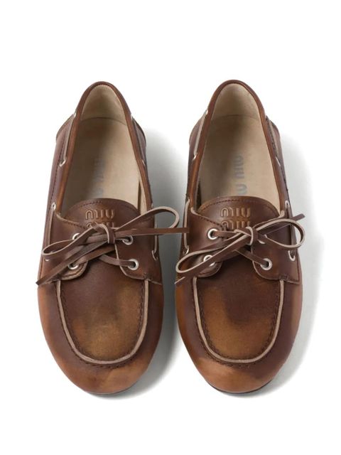 Miu Miu bleached leather loafers - Brown