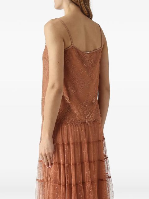 TWINSET lace-embroidered scalloped top - Brown
