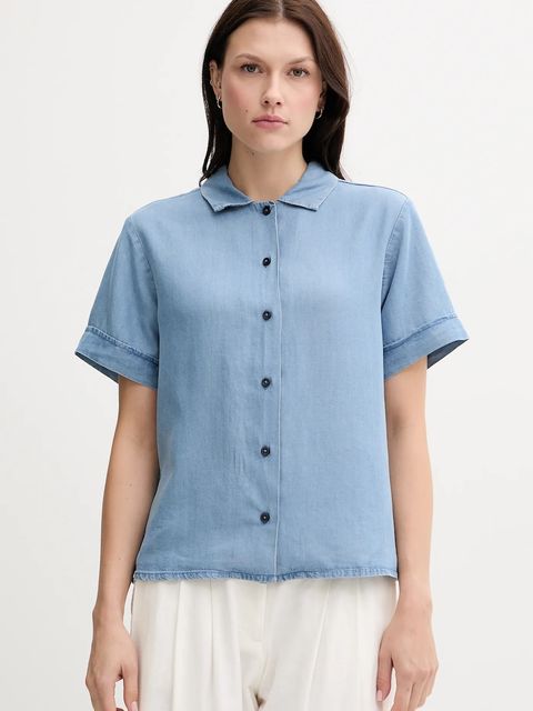 United Colors of Benetton koszula damska kolor niebieski relaxed z kołnierzykiem klasycznym 5KHNDQ0BW - zdjęcie produktu nr 1